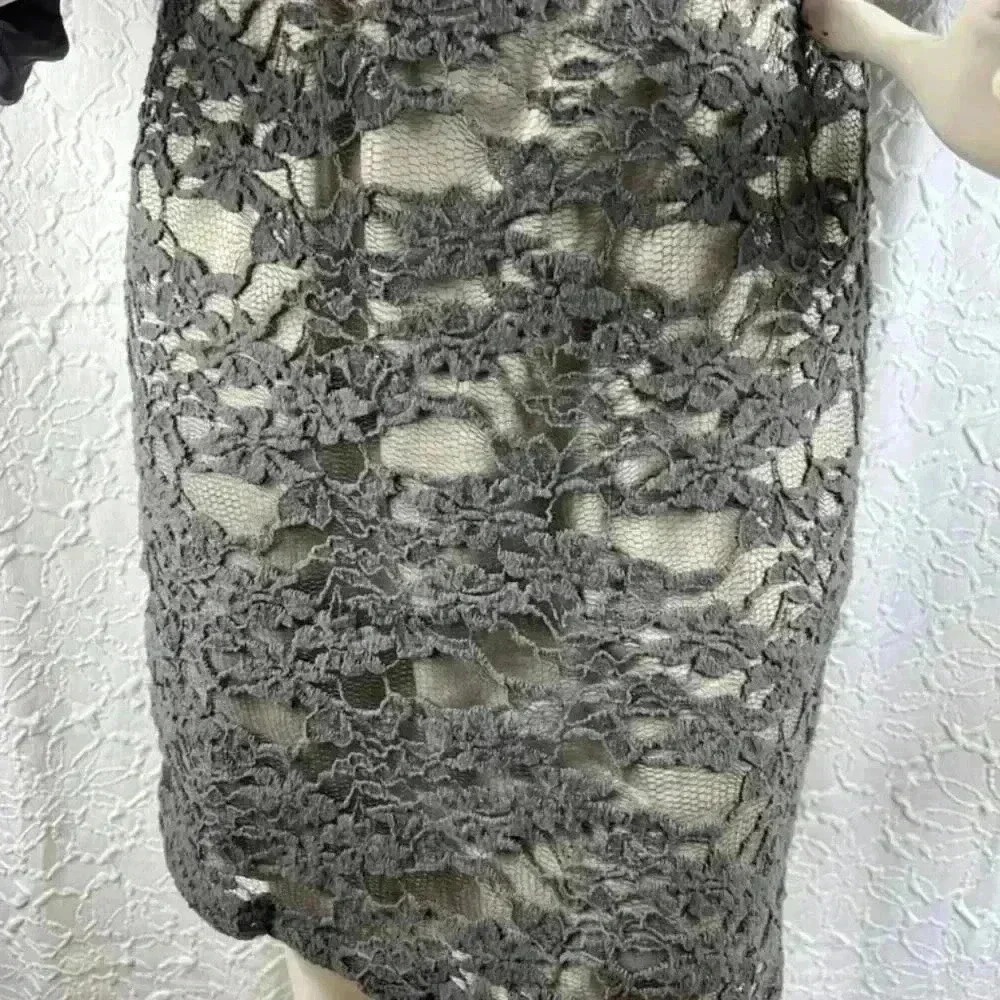 Eliza J Lace Sheath Dress Grey Long Sheer Sleeve 8 - Picture 6 of 12